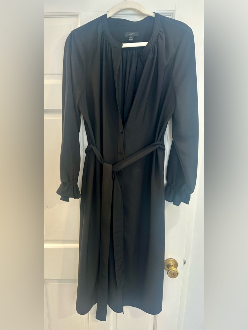 JCREW Black Long Sleeve Tie-Waist Dress
